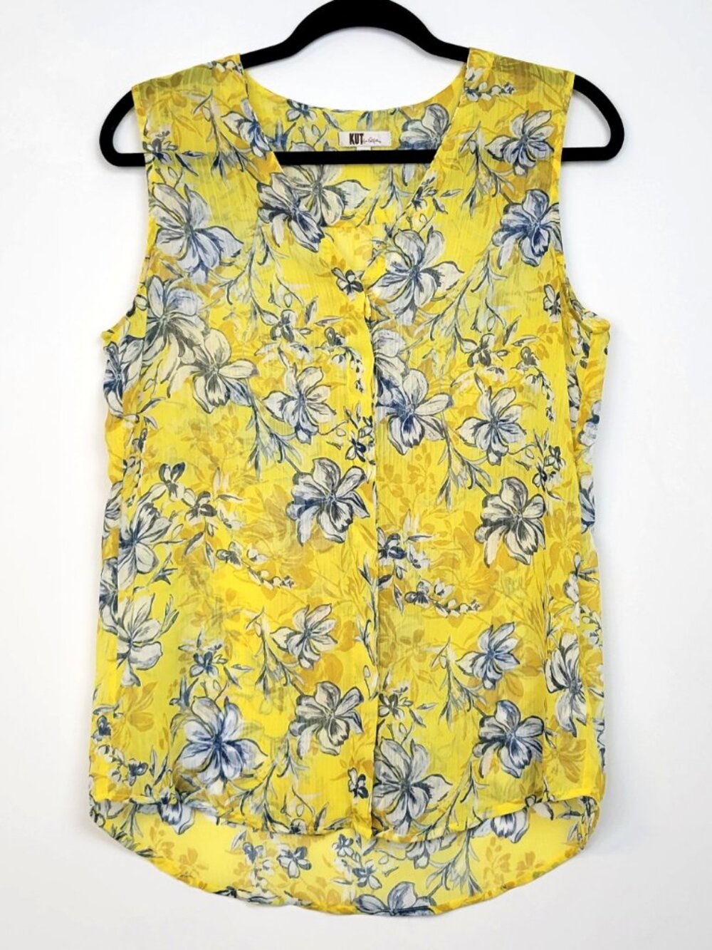 KUT from the Kloth Sheer Tropical Floral Button Front Sleeveless Top